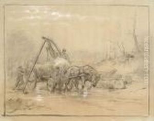 Men Loading Timber On A Cart by Otto Eerelman