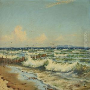 Coastal Scenery With Ships At Sea,presumably At Helsingor by Mogens Ege
