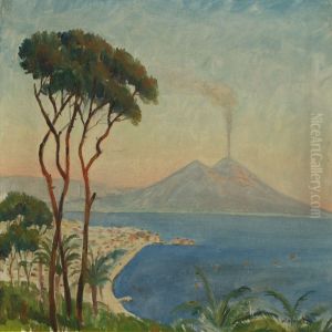 Coastal Scenery With Vesuv In The Background by Mogens Ege