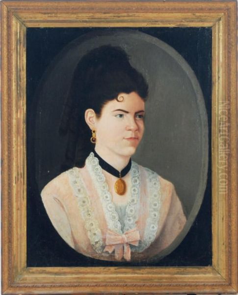 Portrait Of A Lady Wearing A Locket, In A Painted Oval - view 1