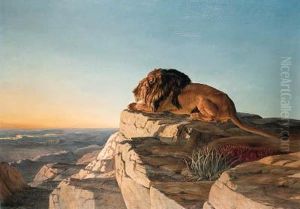 A Lion Looking Over A Valley From A Mountain by Urs Eggenschwiler
