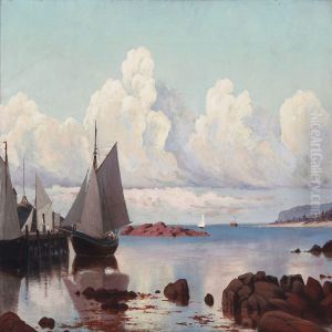 Coast With Sailing Ships Near A Harbour by Johan Peter Eggers
