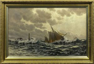 Fischerboot Imsturm Vor Der Kuste by Johan Peter Eggers
