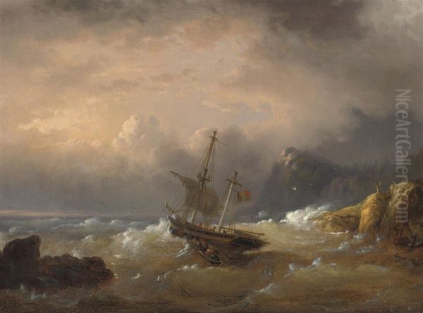 A Sailing Vessel Off A Rocky Coast - view 1
