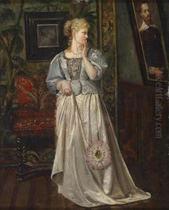 Lady In A Historicistinterior Looking At A Picture