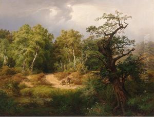 Wood Gatherers In A Forest Clearing