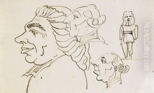 Profilstudier Av En Biskop Och Tva Adelsman Samt En Staende Mansfigur by Carl August Ehrensvard
