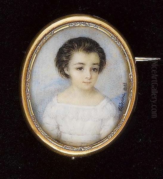 A Child, Wearing White Dress With Lace Collar And Matching Waistsash. - view 1