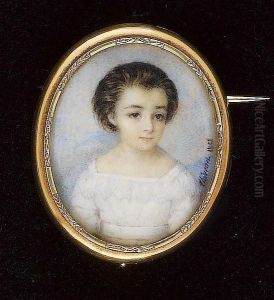 A Child, Wearing White Dress With Lace Collar And Matching Waistsash. by Ferdinand Ehricht