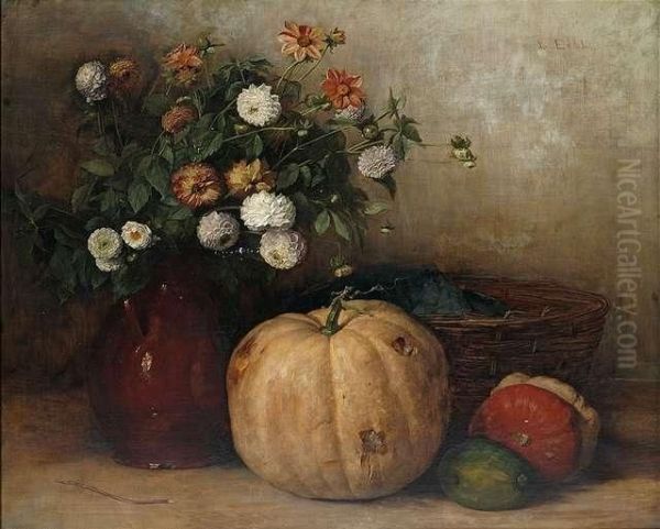 Still Life With Flowers,cucurbits And A Basket. - view 1