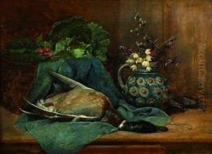 Stilleben Mit Erlegter Ente, Einem Blumenstraus Und Wirsing by Ludwig Eibl