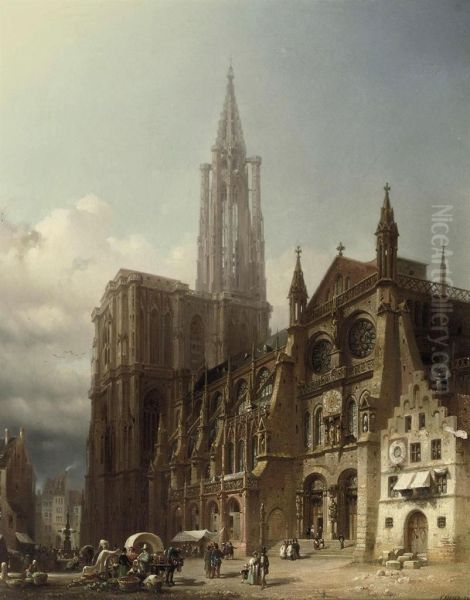 Marketday On The Square In Front Of The Cathedral Ofstrasbourg - view 1