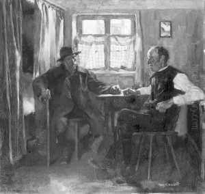 Zwei Manner In Einer Hessischen Bauernstube. by Franz Eichhorst