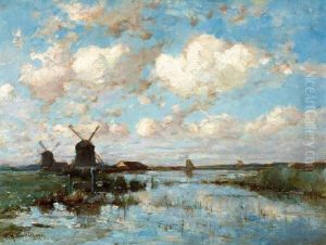 Molens En Zeilboot In Weids Polderlandschap by Willem Hendrik Eickelberg