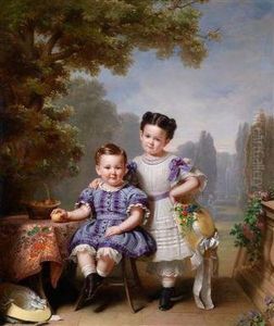 Zwei Kinder Vor Einer Parklandschaft by Anton Einsle
