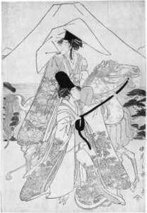 Triptychon. Eine Prozession Von Schonen Jungen Frauen Mit by Hosoda Eiri
