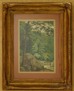 Wooded Landscape With Figure And A Stag by Charles Christian Eisele