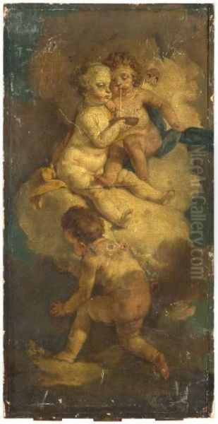 Putti Aux Bulles De Savon Et Putti A La Corbeille De Fruit - view 1