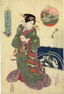 Owariya-nai Kicho (the Courtesan Kicho Of The Owariya), From The Series Keijo Dochu Sugoroku (sex Games In The Brothel District) And Also Subtitled Mitate Yoshiwara Gojusantsui: Fujieda (parody Of The Fifty-three Stations In The Yoshiwara: Fujieda Station by Keisai Eisen