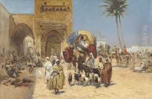 A Caravan Outside Of A Mosque