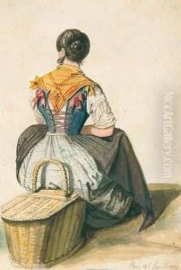 Auf Einem Korb Sitzende Romerin. by Friedrich Eisenlohr