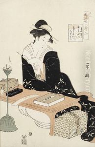The Wife Of A Samurai Seated And Leaning On A Fumizukue The Wife Of A Samurai Seated And Leaning On A Fumizukue