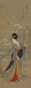 Beauty Beneath Cherry Blossoms by Chobunsai Eishi