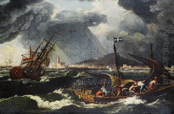 Shipping In Choppy Seas, A Mediterranean Port Beyond - view 1