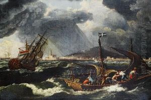 Shipping In Choppy Seas, A Mediterranean Port Beyond by Johann Eismann