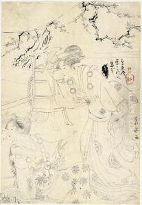 Dessin Preparatoire Pour Une Estampe Representant Deux Femmes by Ichirakutei Eisui