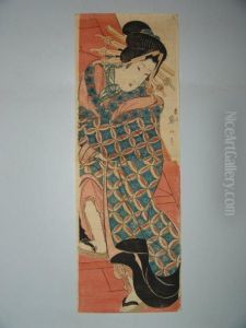 Une Jeune Femmemontant Un Escalier by Kikukawa Eizan