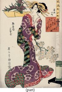 A Beauty With A Sprig Of Cherry Blossom by Kikukawa Eizan