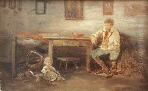W Wiejskiej Izbie - Szkic Obrazu by Franciszek, Franz Ejsmond