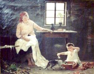 Scena Rodzajowa W Chlopskiej Izbie (1885) by Franciszek, Franz Ejsmond