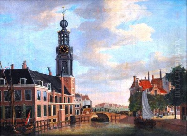 With Figures And Carriageon A Bridge Over The Canal, Oil On Canvas, Signed And Dated Lowerleft 1787, 55 X 76cm - view 1