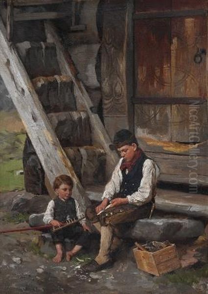 To Sittende Gutter 1885 - view 1
