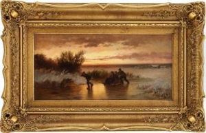 Vinterlandskap Med Folkeliv 1875 by Jahn Ekenaes