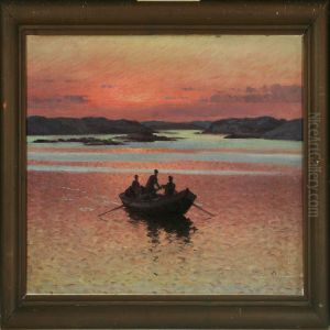 Sunset At The Sea With Rowing Boat