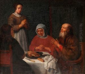 Afamily Praying Before Supper by Robert Wilhelm Ekman
