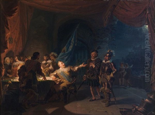 "gustav Iiadolf I Sitt Krigsrad Vid Wurtzburg, Utdelande Befallningar At Axellillje Och Ramsay". - view 1