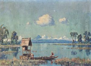 Vissers In Boot Aan De Waterkant by Leonardus Eland