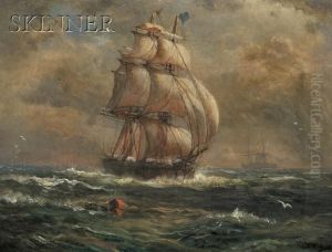 View Of A Clipper Ship At Full Sail by Lemuel D. Eldred