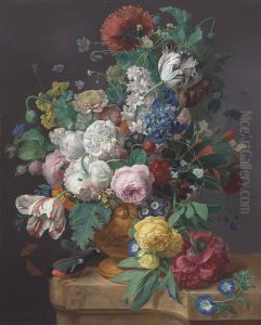 Tulips, Peonies, Daffodils And Other Flowers In A Terracotta Vase Tulips, Peonies, Daffodils And Other Flowers In A Terracotta Vase