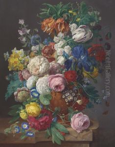 A Crown Imperial Lilly Uttercups, Tulips, Vetches And Other Flowersin A Terracotta Vase A Crown Imperial Lilly Uttercups, Tulips, Vetches And Other Flowersin A Terracotta Vase