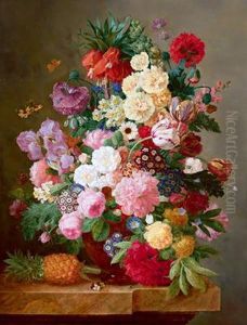Attribuito/attributed Grande Quadro Di Fiori Con Ananas Attribuito/attributed Grande Quadro Di Fiori Con Ananas