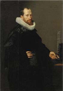 Portrait Of A Gentleman, Three Quarter Length, At The Age Of Thirty-six by Nicolaes (Pickenoy) Eliasz