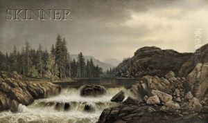 Mountain Landscape With Deer By A River by Henry Arthur Elkins