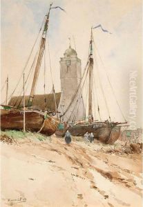 Fishing Boats In Katwijk Aan Zee by Edouard Elle