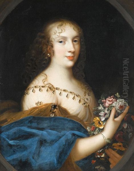 Portrait Of A Young Lady Half Length Holding A Bunch 

 Flowers Said To Be Anne-marie-louise D'orleans 

 Duchesse De Montpensier - view 1