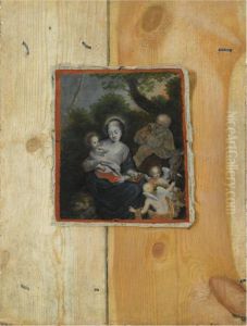 An Unstretched Canvas With A Representation Of The Holy Family, Affixed To A Wall by Ottmar The Elder Elliger